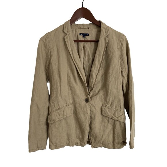 Gap Blazer Women’s 2 Taupe 100% Linen Jacket Notch Collar Preppy Minimalist - Picture 1 of 11